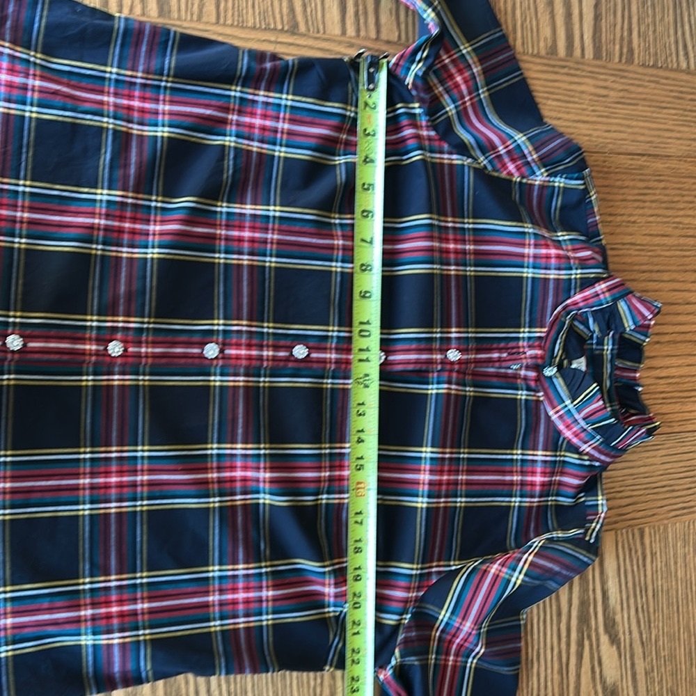 J. Crew Red, Black, Green and Gold Plaid Rhinestone Button-Down Shirt Size XL - Picture 11 of 14